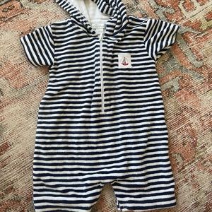 Kissy Kissy Navy Striped Shortall Cover-up in terry cloth (9 mo)